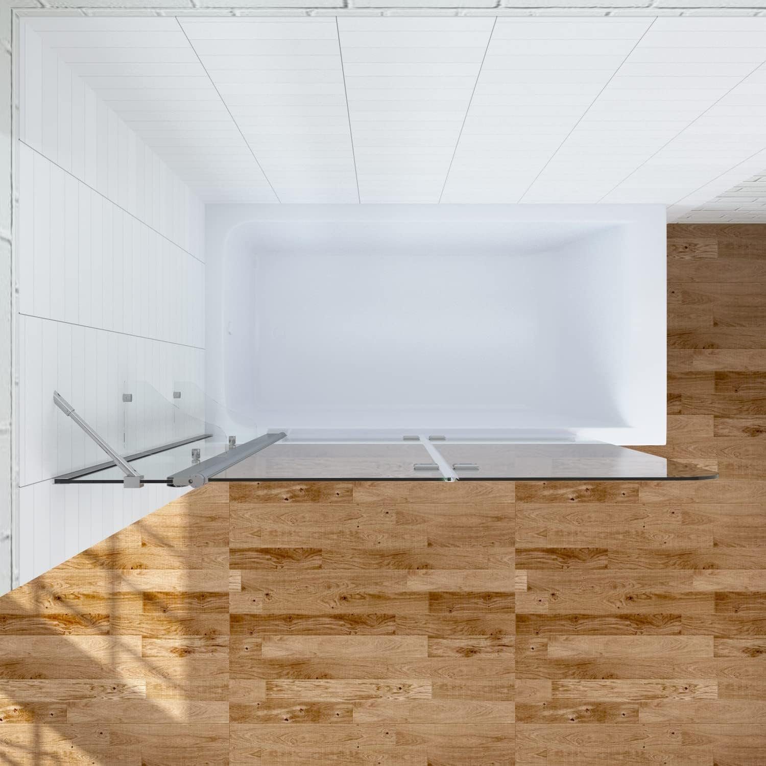AQUABATOS Badewannenfaltwand Badewannenaufsatz Glas eck 3 teilig Duschwand Badewanne 130 150cm, 5 mm ESG mit NANO-Beschichtung, faltbar, mit Festteil und Duschablage