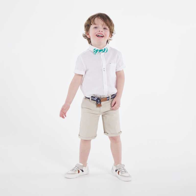 Bermuda stretch imprimé ceinturé beige garçon