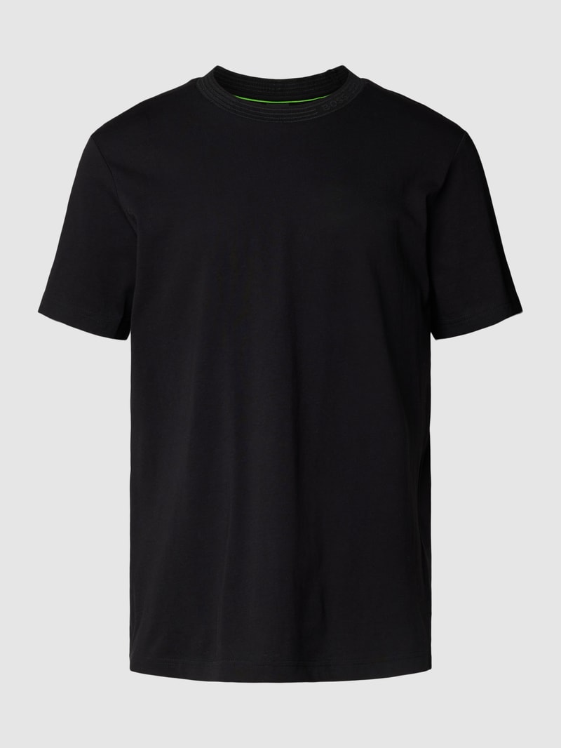 T-Shirt mit geripptem Rundhalsausschnitt in schwarz