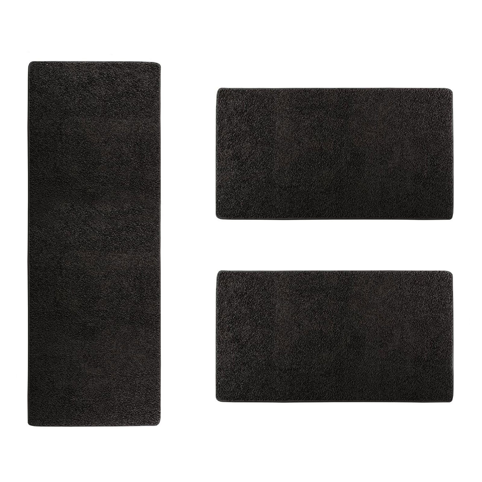Hochflor-Bettumrandung Barcelona Schwarz, 3 Größen, Teppichläufer, ideal im Schlafzimmer Floordirekt, Höhe 22 mm, (3-tlg), Shaggy