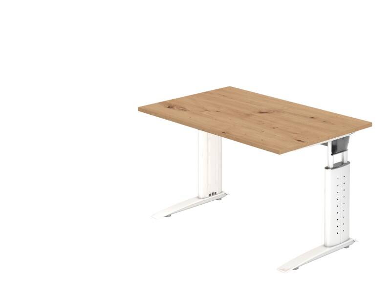 Hammerbacher Höhenverstellbar Gerader Schreibtisch Eiche Holz, Metall Weiß C-Fuß 1.200 x 800 x 680 mm