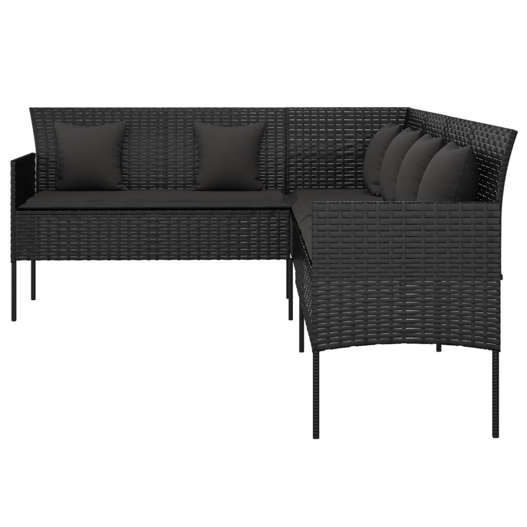 vidaXL Loungesofa Gartensofa in L-Form mit Kissen Schwarz Poly Rattan, 1 Teile