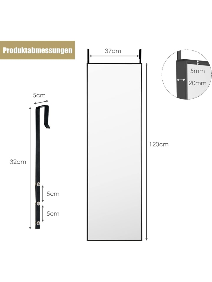 COSTWAY Wandspiegel 37 x 120cm in Schwarz günstig kaufen 120 cm
