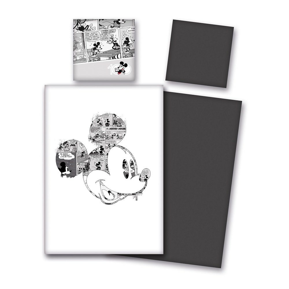 Bettwäsche 's Mickey Mouse 135x200 + 80x80cm aus 100% Baumwolle, Familando, Renforcé, 2 teilig, zum 100-jährigen Jubiläum mit Cartoon