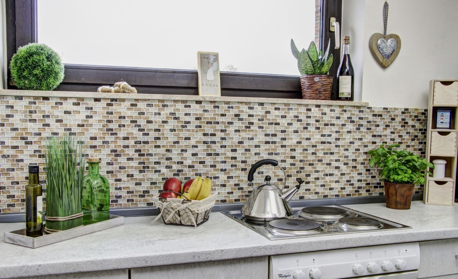 Mosani Mosaikfliesen Glasmosaik Naturstein Mosaik hellbeige glänzend / 10 Matten