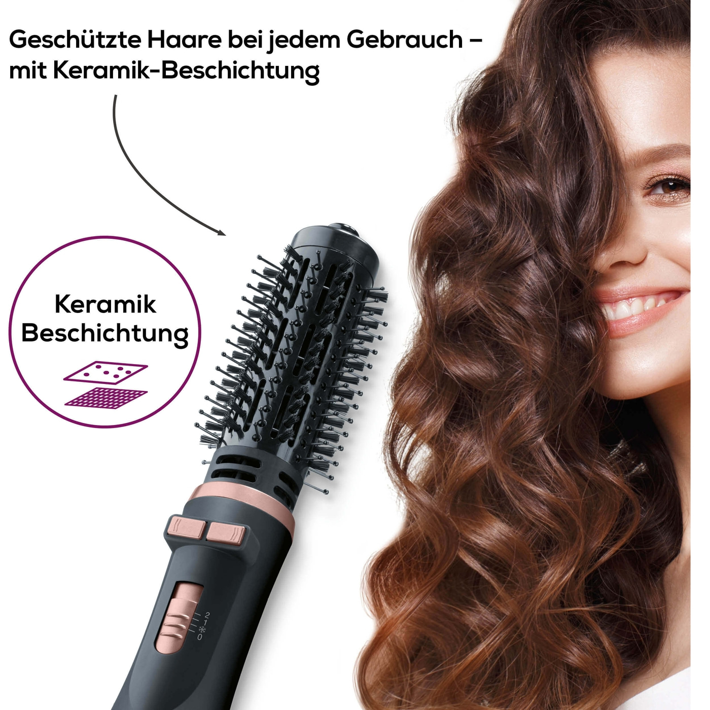 Beurer Rotierende Warmluftbürste - HT 80-Rotierende Ionen Föhnbürste mit 2 Aufsätzen für Volumen, Schwung & Locken