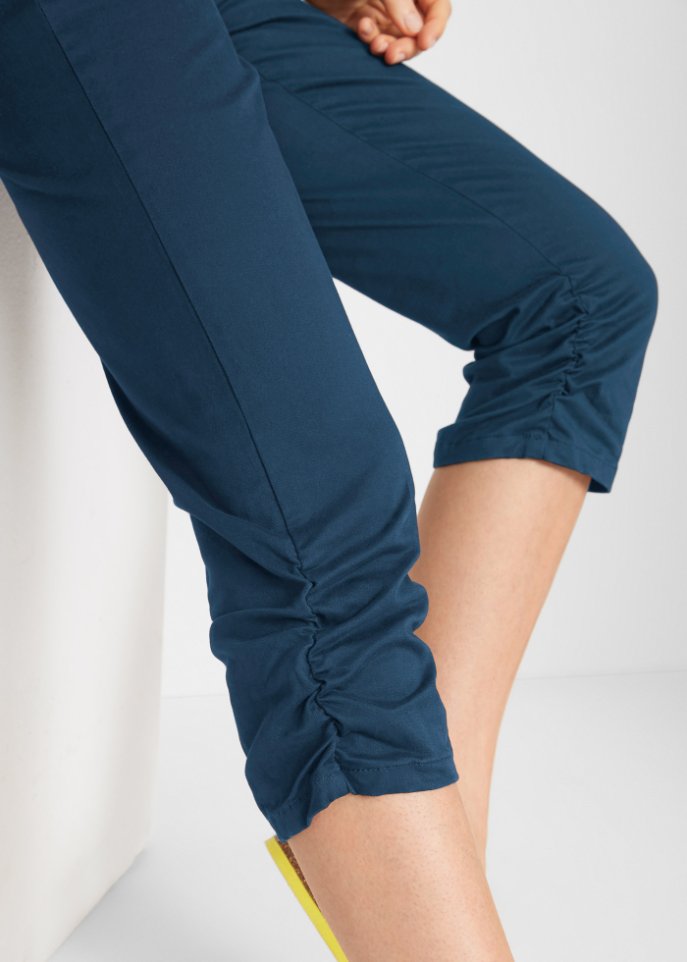 Baumwoll-Capri-Hose mit Bequembund und Raffung