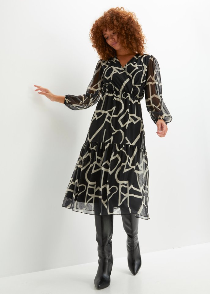 bedrucktes Mesh-Midikleid