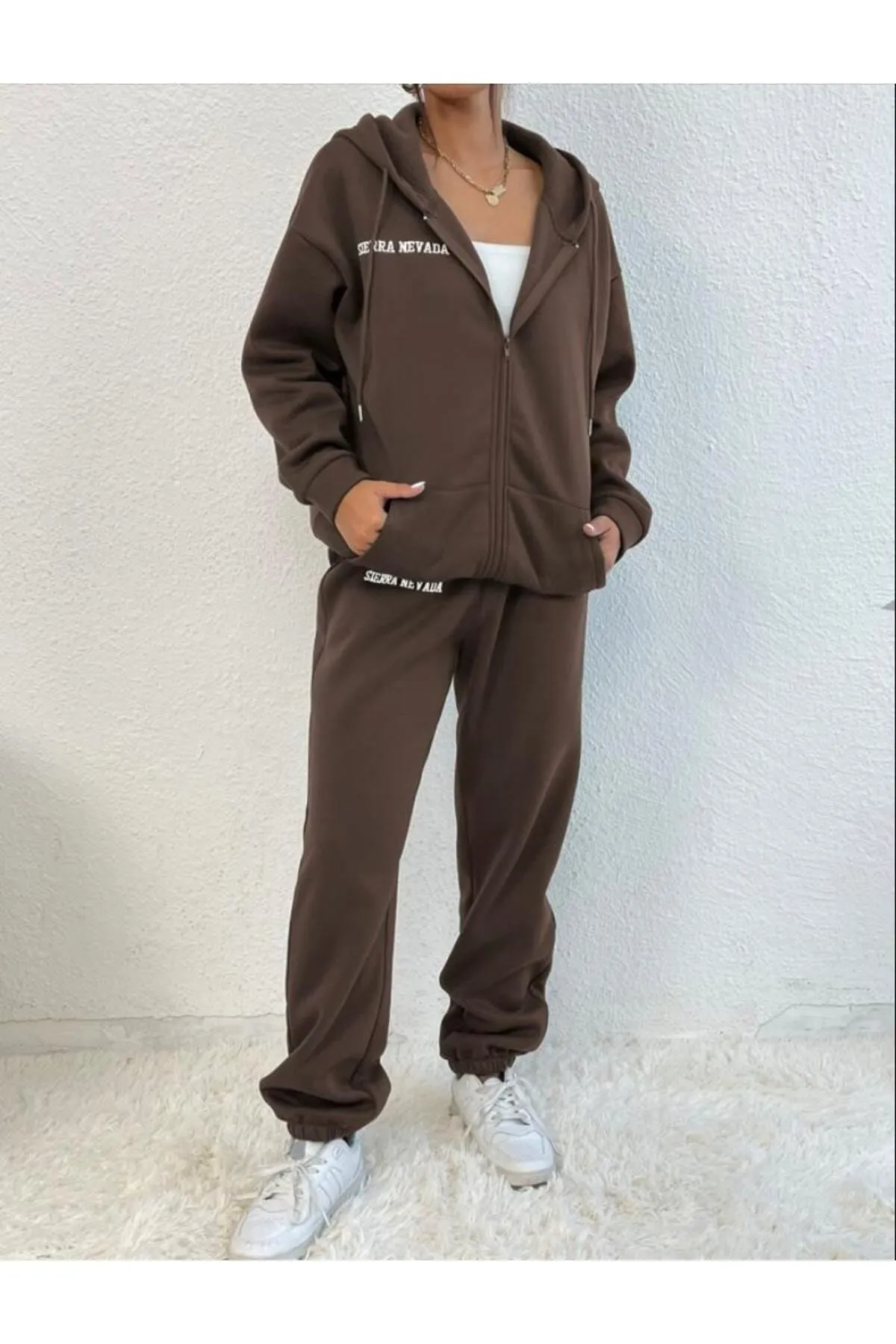 Know  Brauner Sierra Nevada bedruckter Cardigan-Jogger-Trainingsanzug für Damen