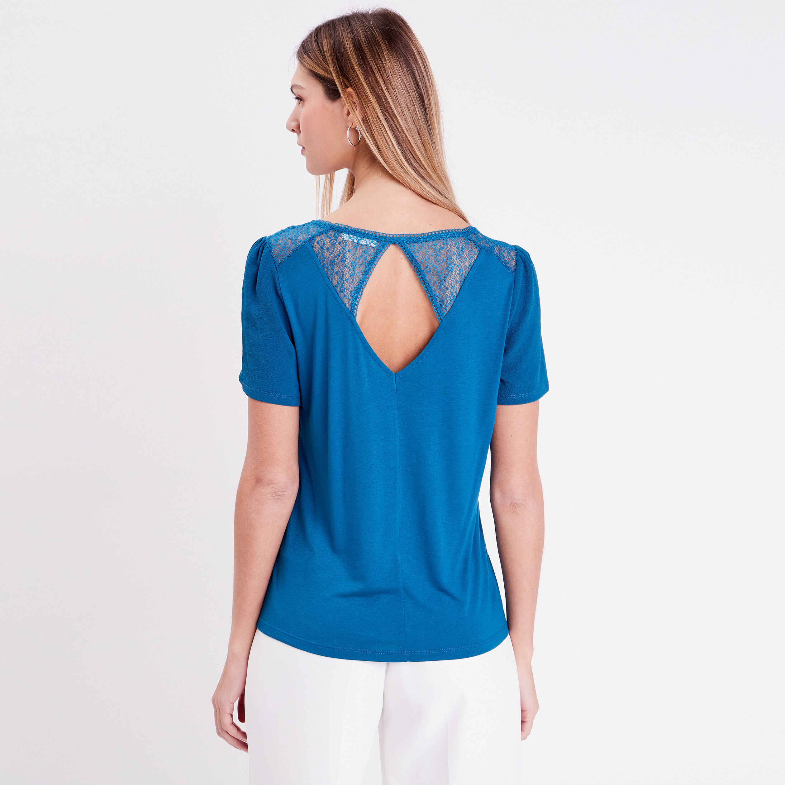 T-shirt manches courtes bleu canard femme | Cache Cache