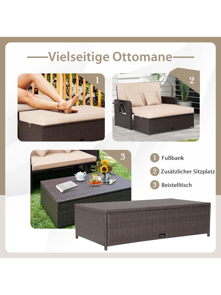 COSTWAY 2 Sitzer Sofa mit Ottomane in Braun günstig kaufen onesize
