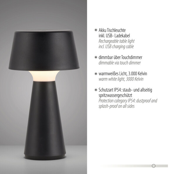 LED-Akku-Tischleuchte Lepa, 2er Set, schwarz