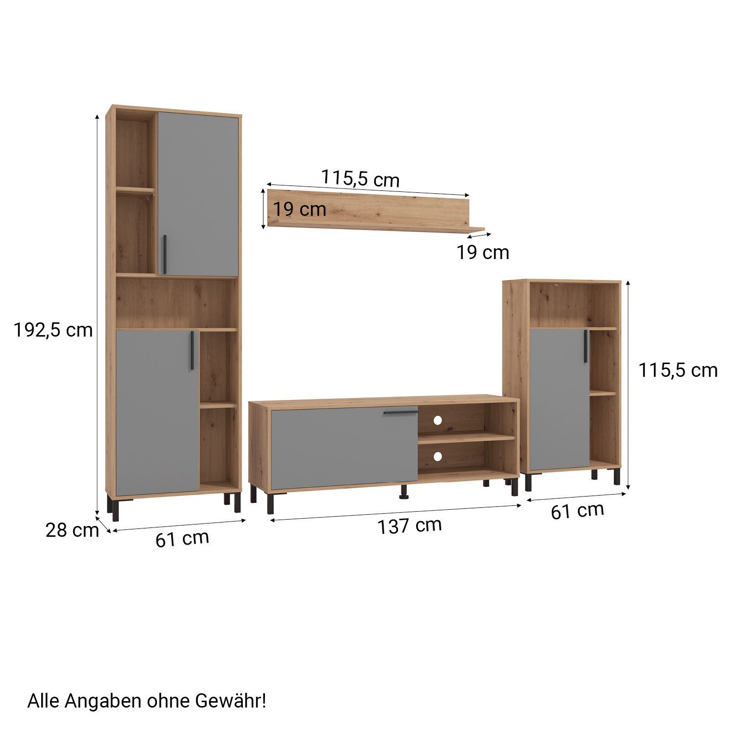 Homestyle4u Wohnwand Schrankwand 4 tlg. Anbauwand Weiß Grau, (4-St)