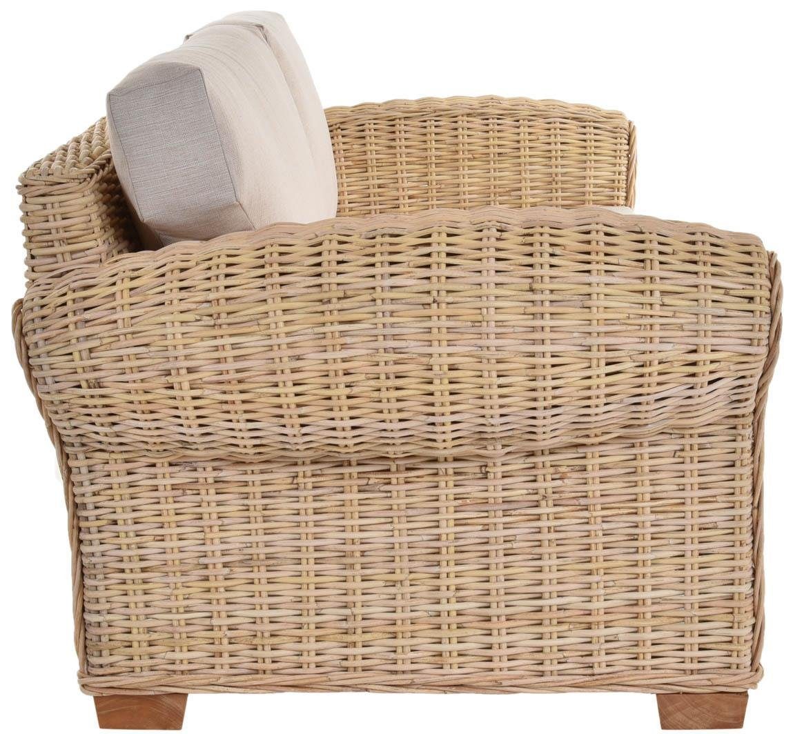 Krines Home Loungesofa Rattan-Sofa Chester 3-Sitzer Liegesofa Wintergarten Couch/ Polster