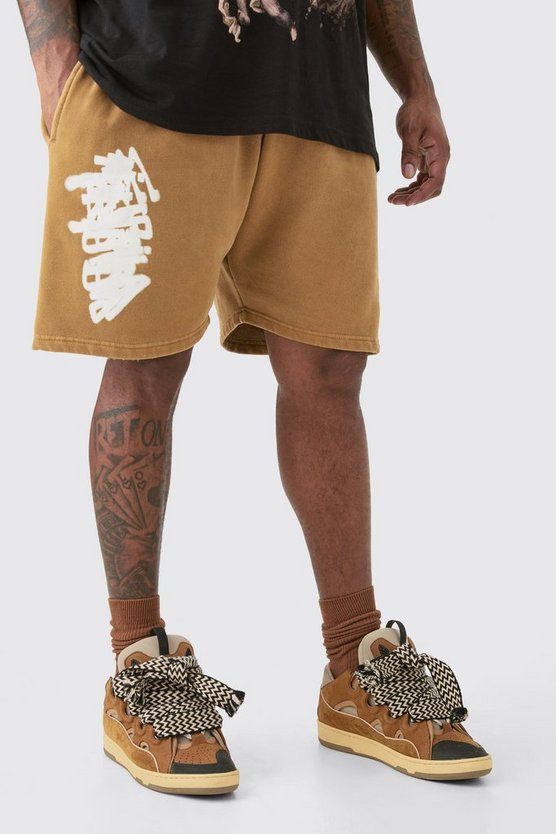 Plus lockere Jersey-Shorts mit Graffiti-Print