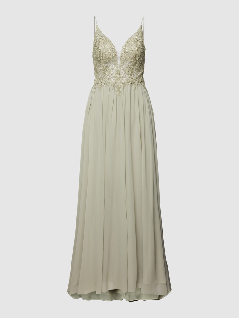 Abendkleid mit floralen Stickereien in mint