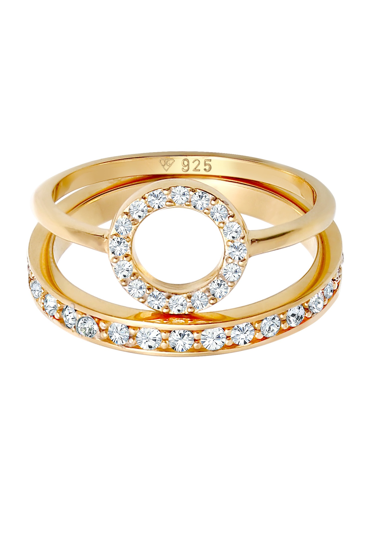 Elli PREMIUM Women's Timeless Geo Circle Memorie Duo Ring with 925 Sterling Silver Crystals