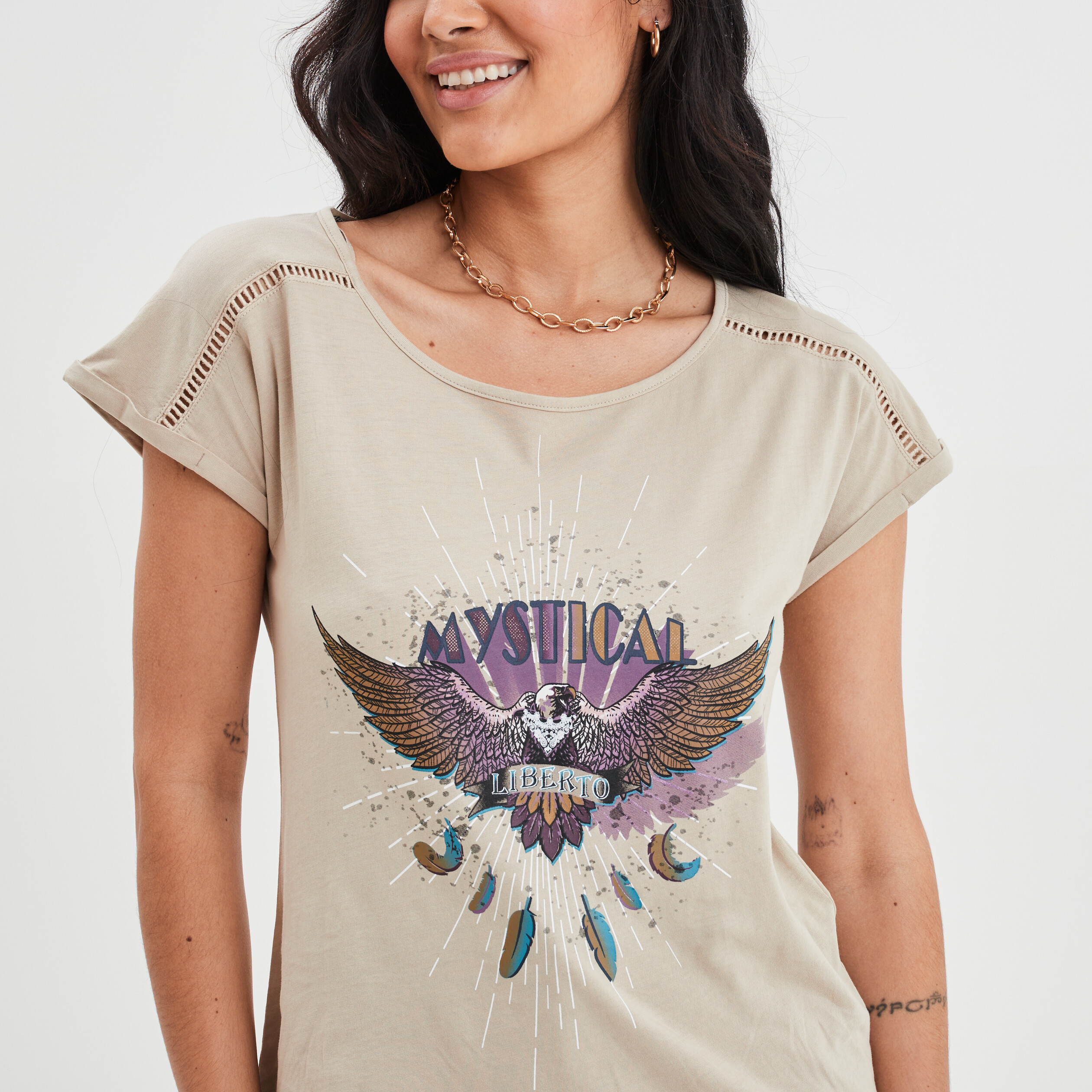 T-shirt ajusté manches courtes Liberto beige femme | La Halle