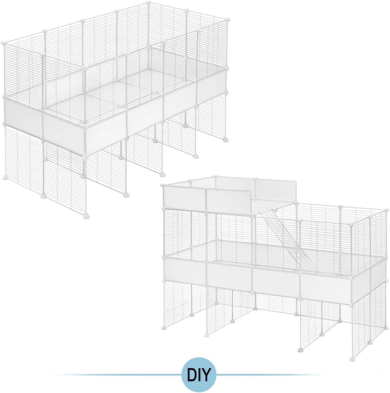 EUGAD Freigehege, Käfig mit Treppe für Kaninchen Indoor, Weiß 165x107x74cm