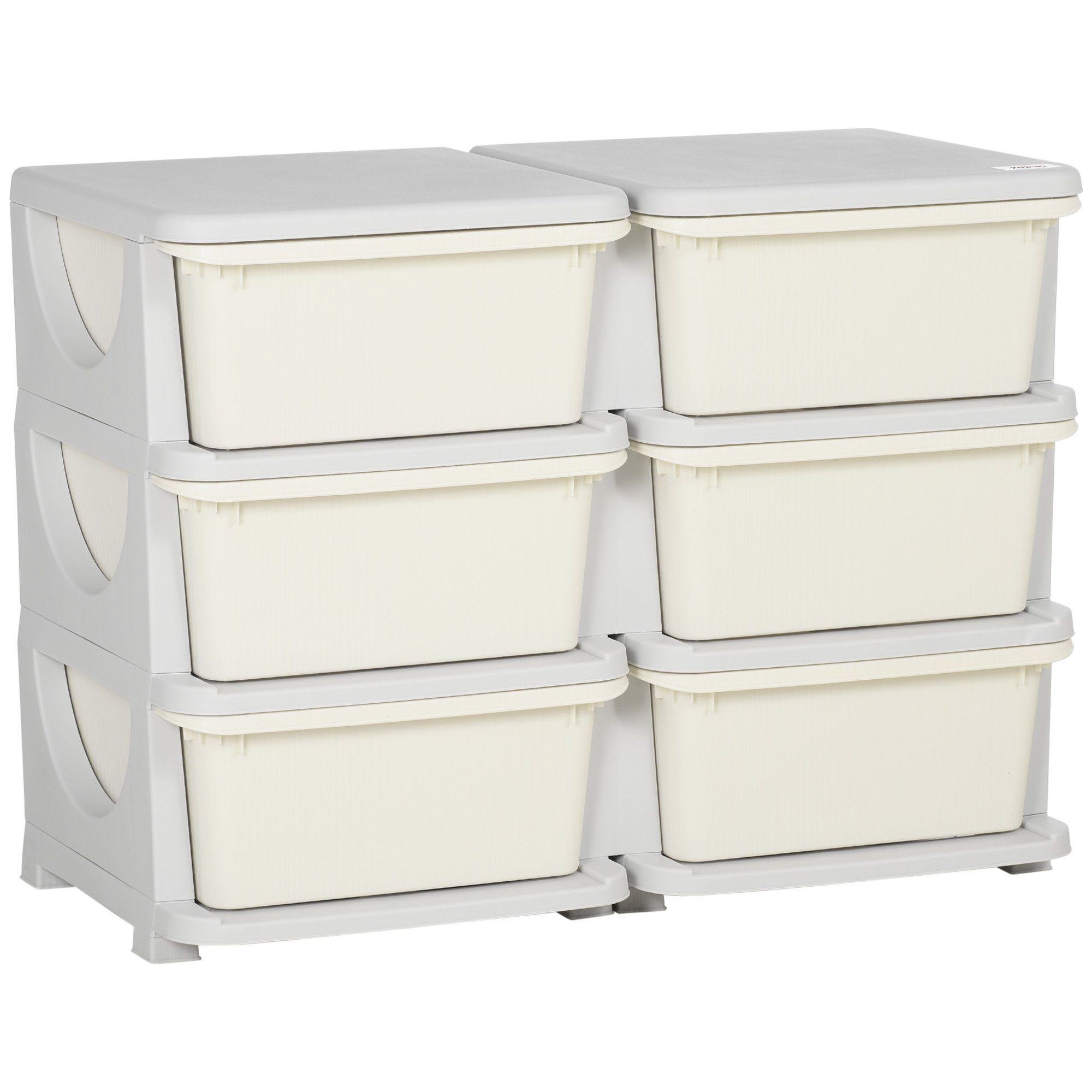 HOMCOM Spielzeugtruhe Schubladenschrank für Kinder Aufbewahrungsboxen mit 6 Ebenen Creme (Spielzeugkiste, 1 St., Spielzeug-Organizer), einfach zu Reinigen
