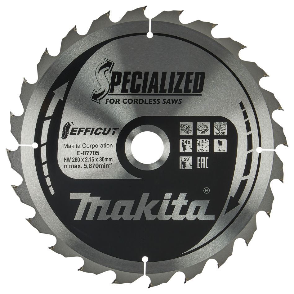 Makita Tillbehör E-07705 Efficut Cirkelsågklinga Trä 260x30x2.15 24T 23g