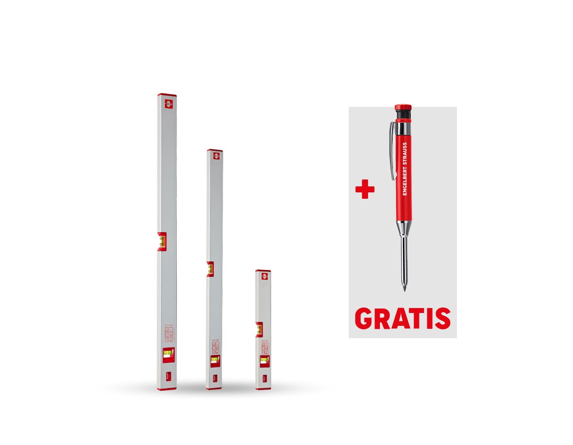 e.s.Alu-Wasserwaagen Set+GRATIS e.s.Tieflochmarker
