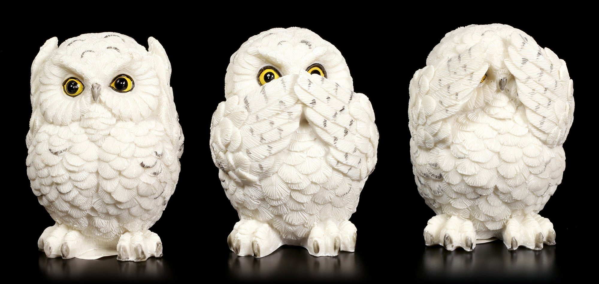 Figuren Shop GmbH Tierfigur Figur - Drei weise Schnee-Eulen - Tier Deko nichts böses sehen, sprechen, hören