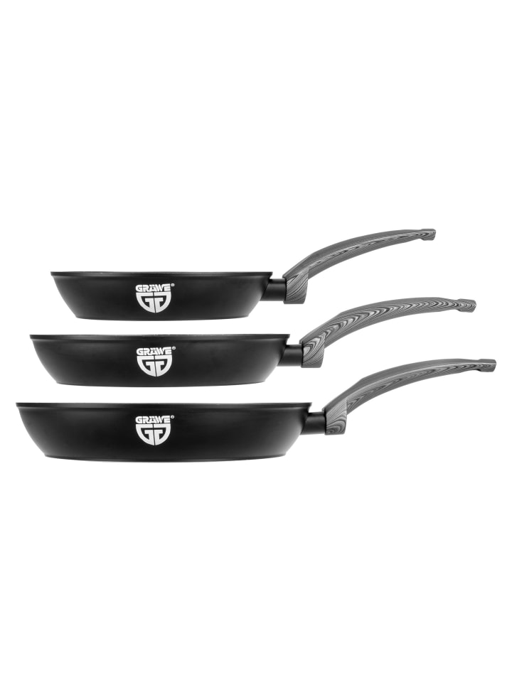 GRÄWE Aluminium-Pfannenset 3-tlg., inkl. Pfannenwender in schwarz günstig kaufen 20 x 20