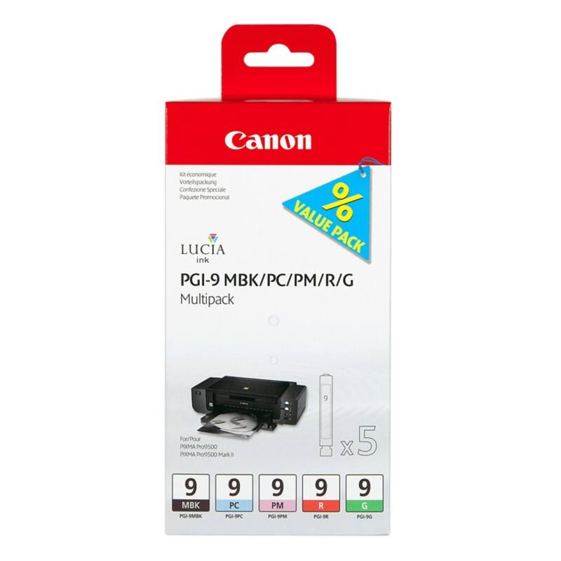 Canon PGI-9 Original Tintenpatrone Mattschwarz, Foto Cyan, Foto Magenta, Rot, Grün Multipack 5 Stück