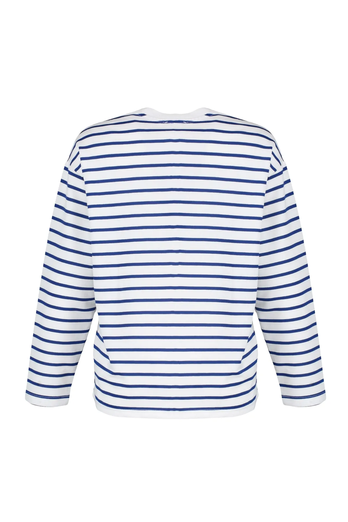 Trendyol Collection  Weiß gestreiftes Oversize/Weit geschnittenes Rundhals-Sweatshirt aus dünnem Strick TWOAW23SW00326