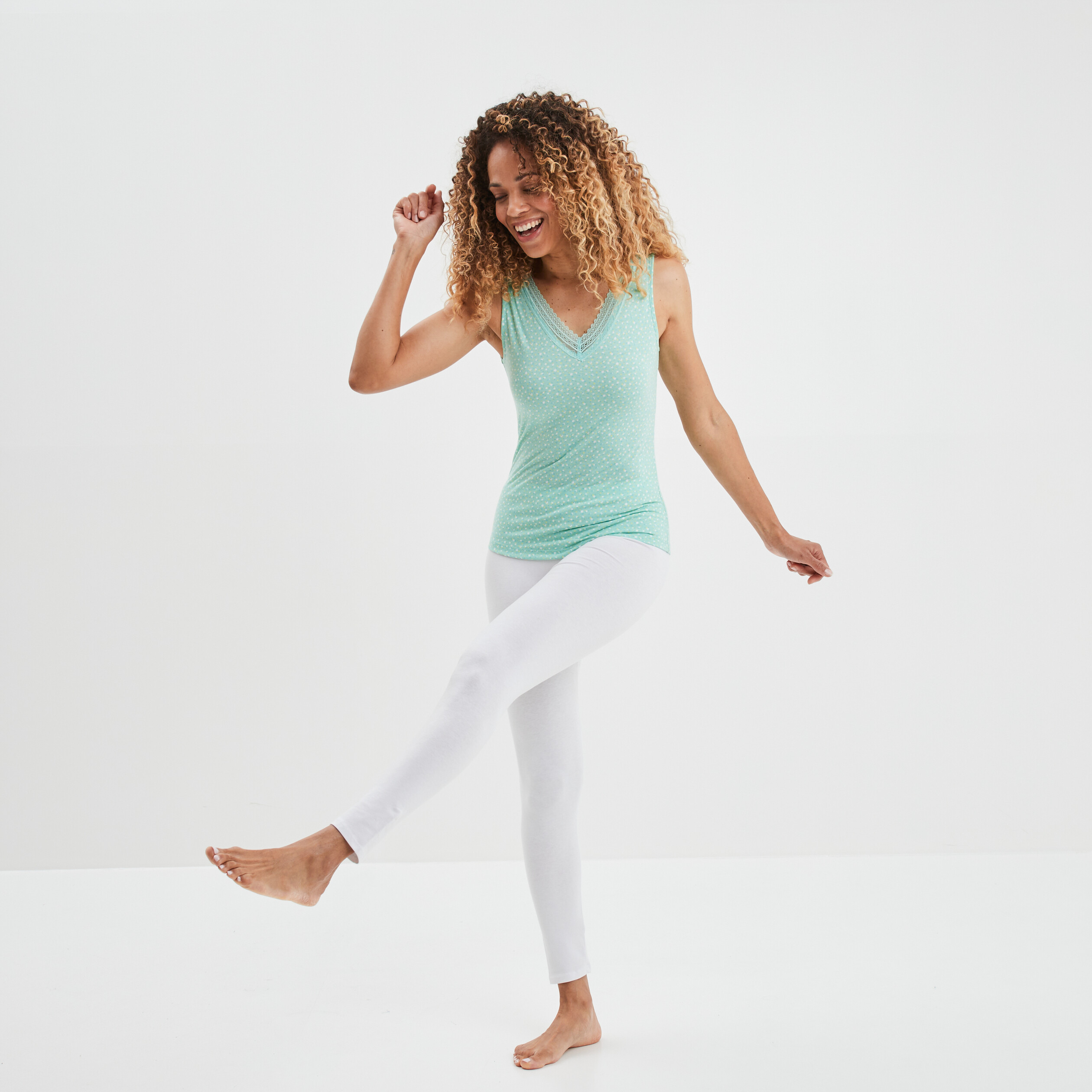Haut de pyjama débardeur vert turquoise femme | La Halle