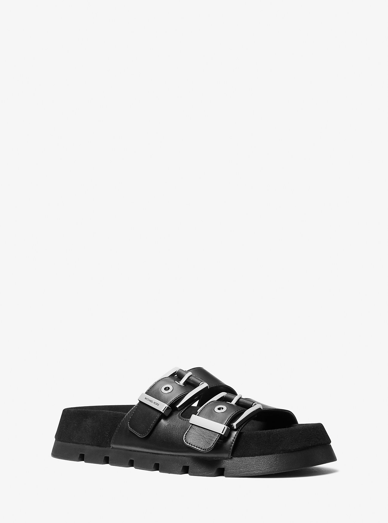 Colby Suede and Leather Flat Sandal - BLACK