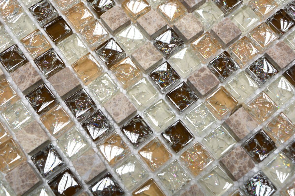 Mosani Mosaikfliesen Glasmosaik Naturstein Mosaik hellbeige glänzend / 10 Matten