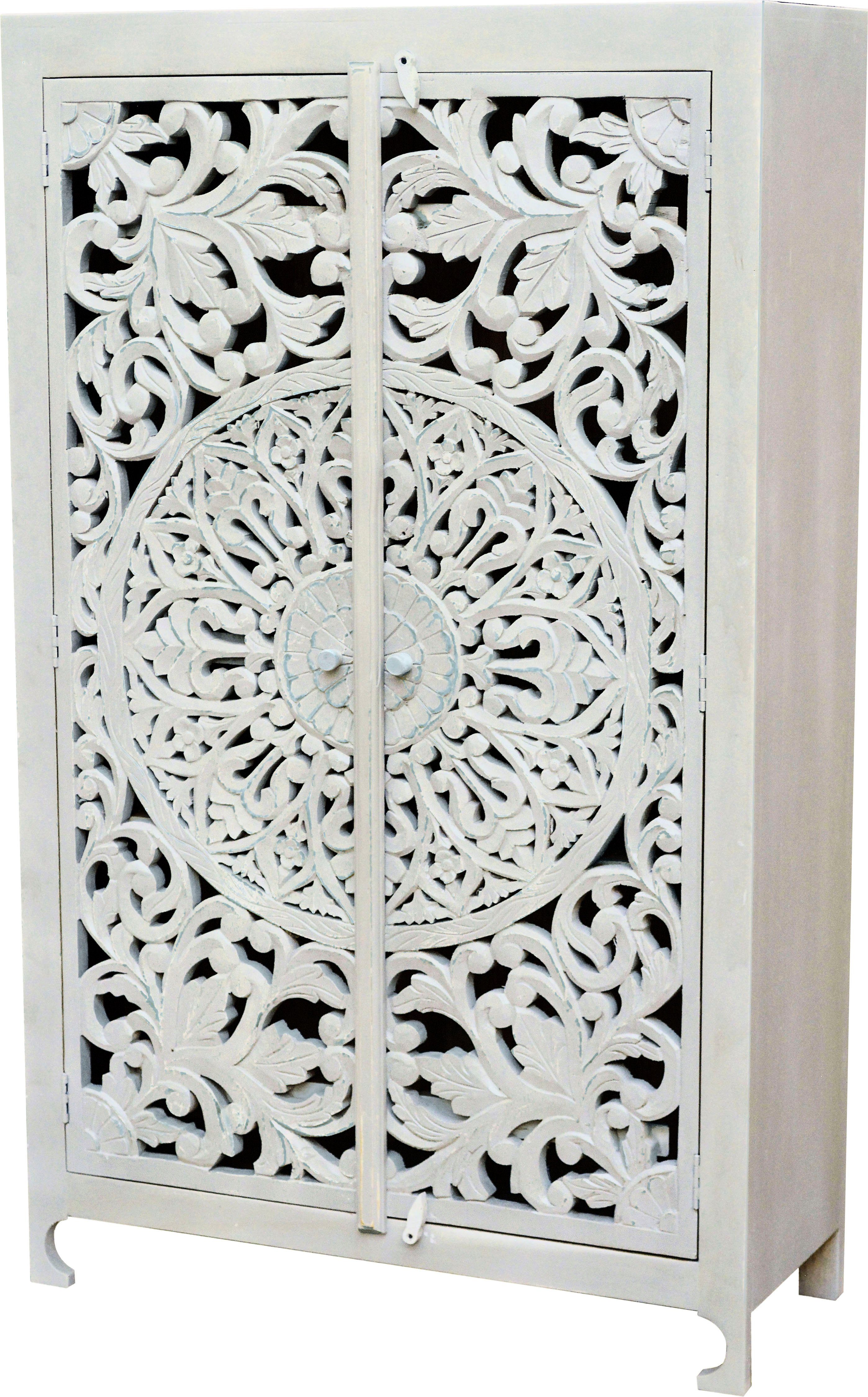 Home affaire Stauraumschrank Kenmare Mangoholz, dekorative Schnitzereien, Breite 100 cm