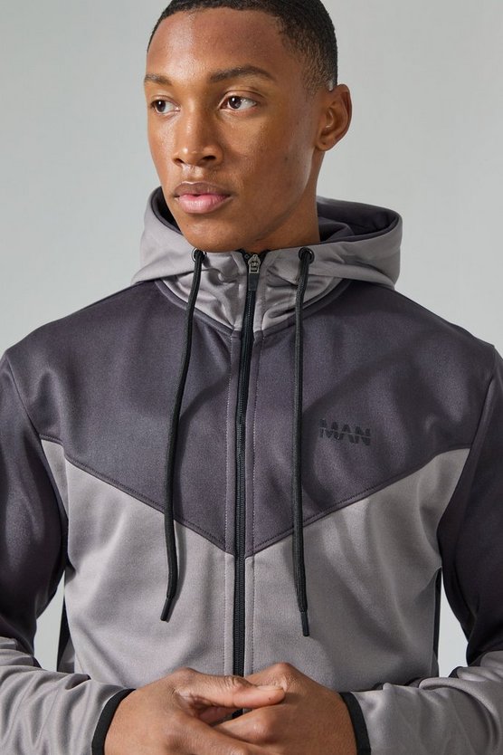 Active kurzer Colorblock Trainingsanzug mit Kapuze und Trichterkragen