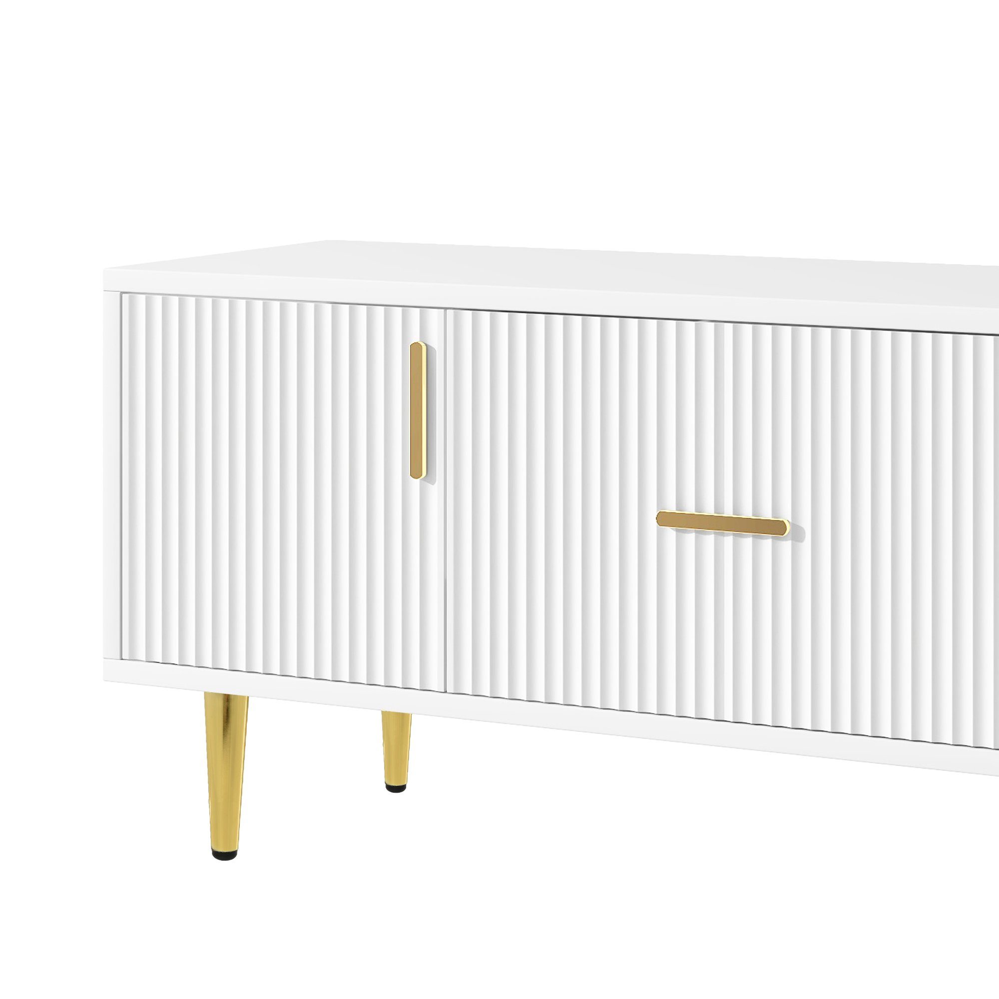Merax Lowboard mit goldenen Füße und Griffe aus Metall, TV-Schrank mit 2 Schubladen und 2 Türen, Fernsehtisch, Breite: 170cm