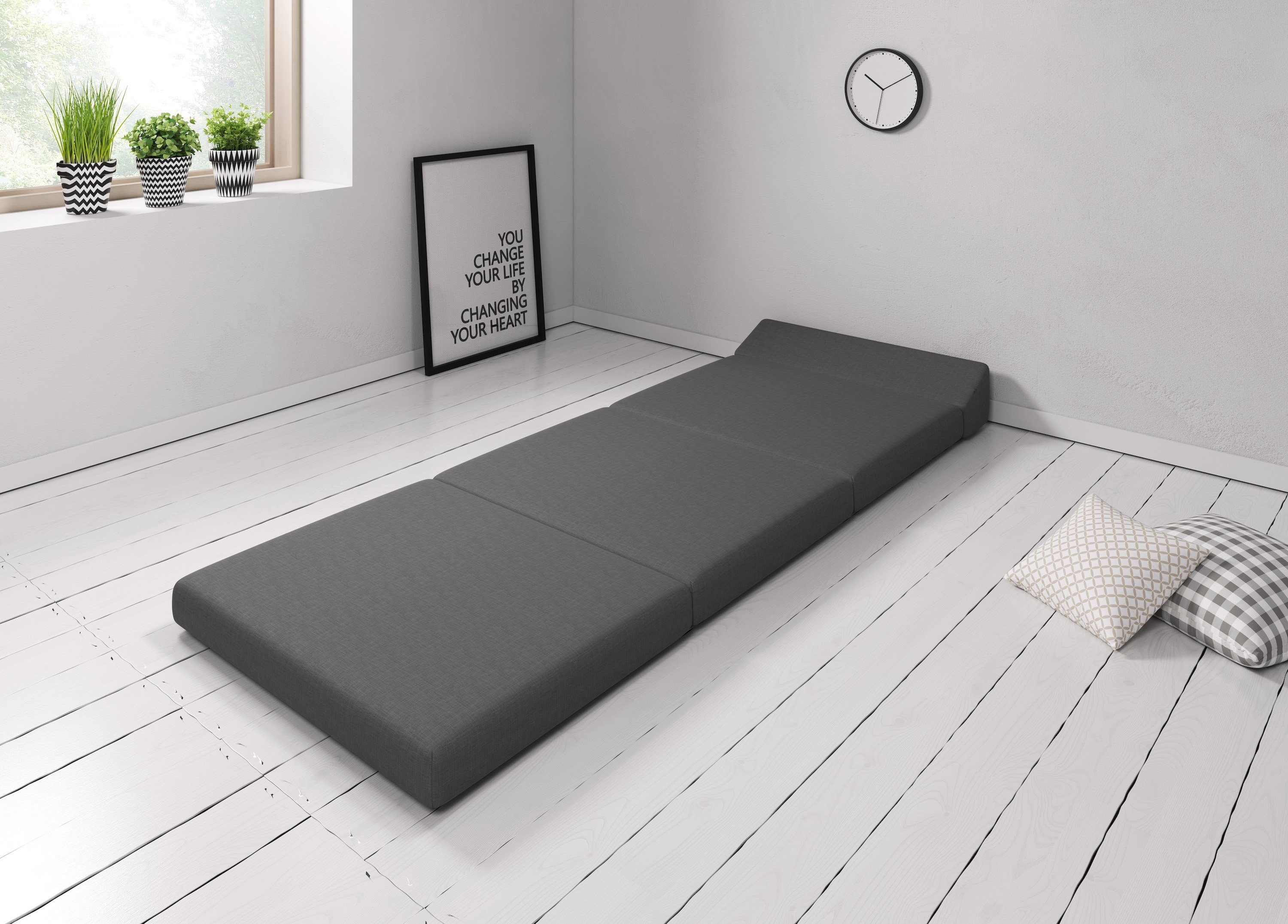 Klappmatratze Premium Klappmatratze mit Kopfteil, sunnypillow, 80x220x10cm Anthrazit, 4-teilige Faltmatratze mit abnehmbarem Bezug