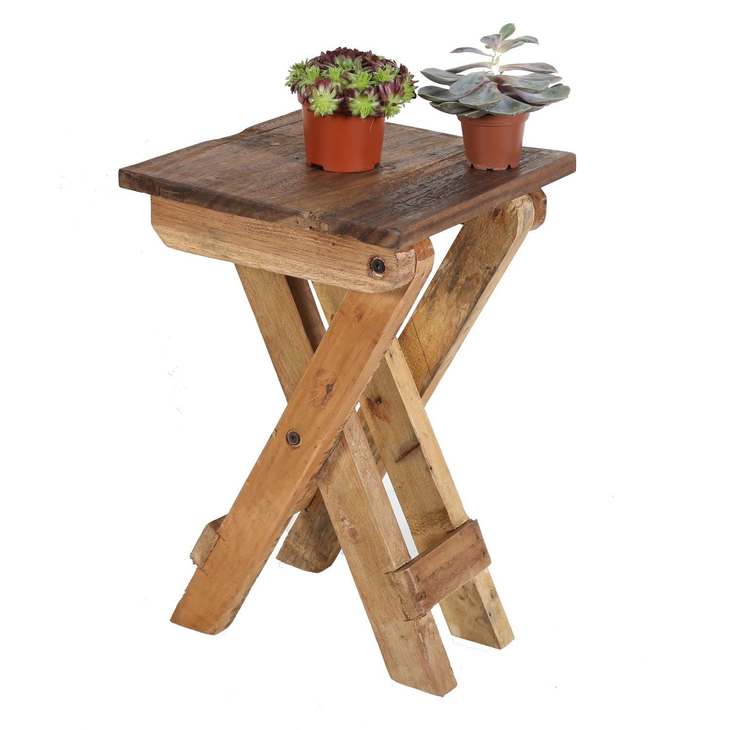 Casa Moro Klapptisch Teak Holz Beistelltisch Leoni Klapphocker Gartenhocker Holzhocker, aus recyceltem Teak Holz gefertigt