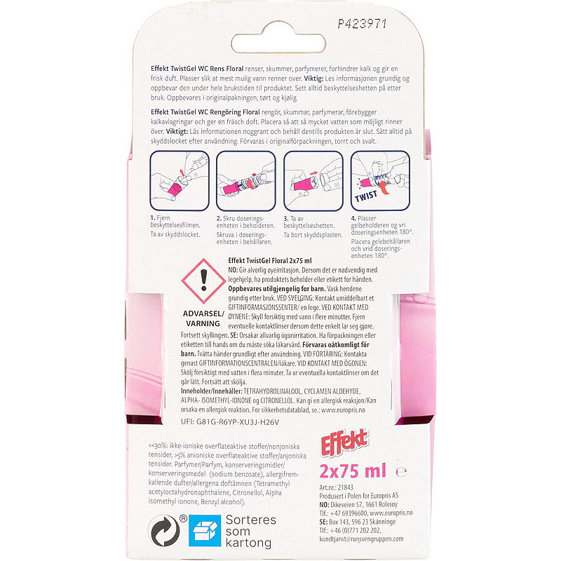 Effekt WC rens Twist gel 2 stk refill floral Effekt