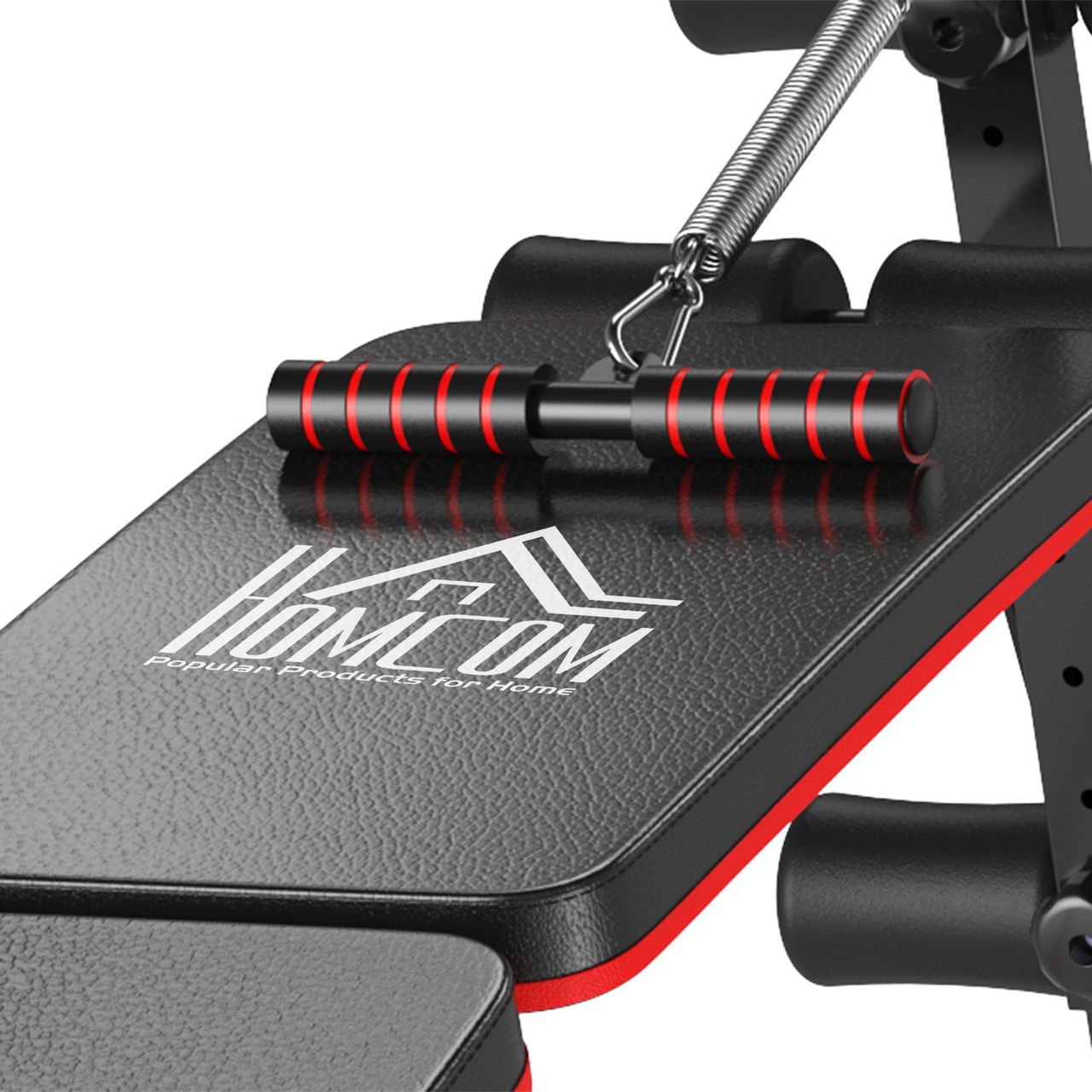 HOMCOM Sit Up Bank Bauchtrainer mit Trainingsseile Trainingsbank Multifunktion Schwarz Rot 51x137x50-66 cm