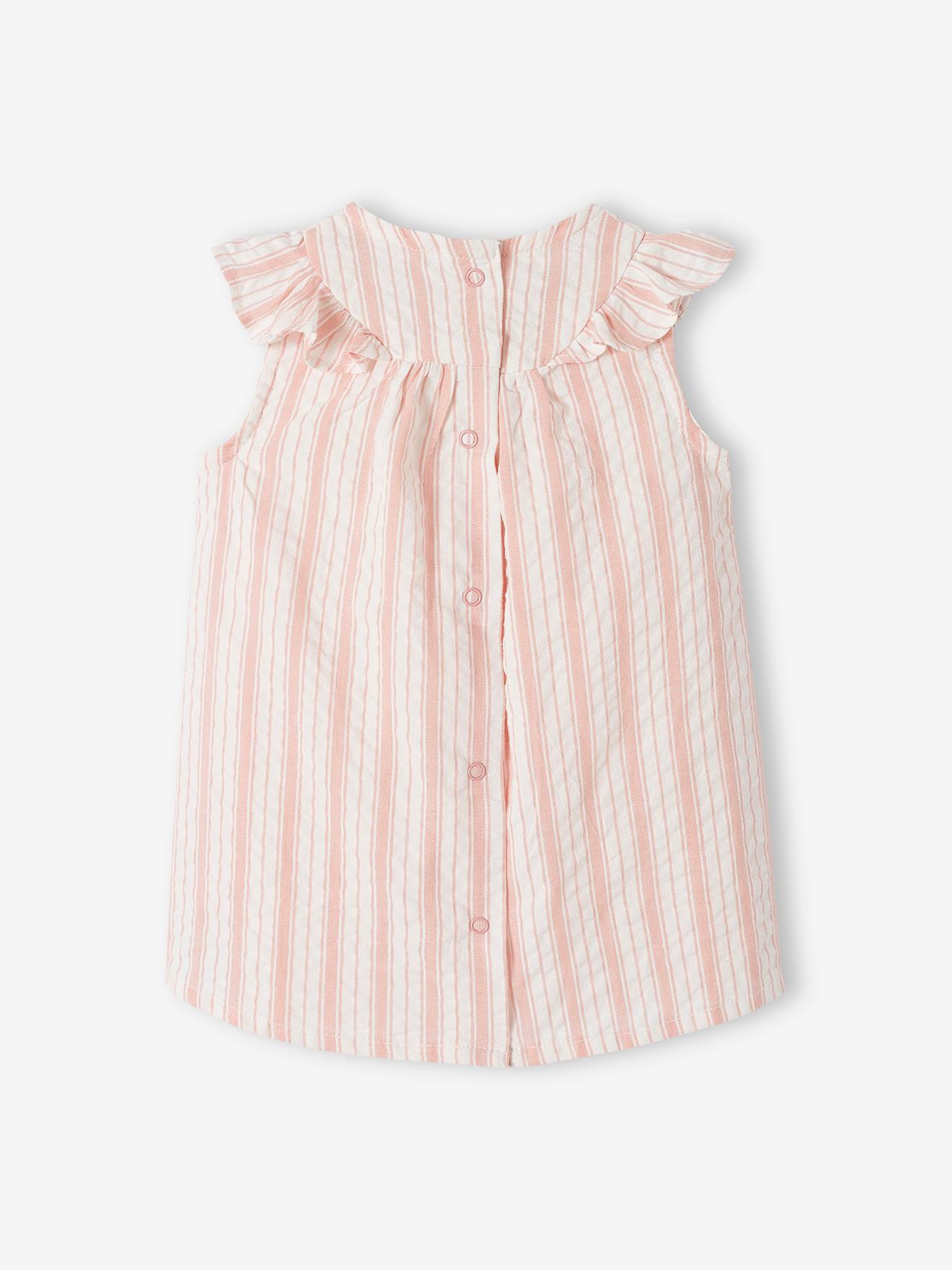 Vertbaudet Baby Kleid aus gestreiftem Seersucker - rosa