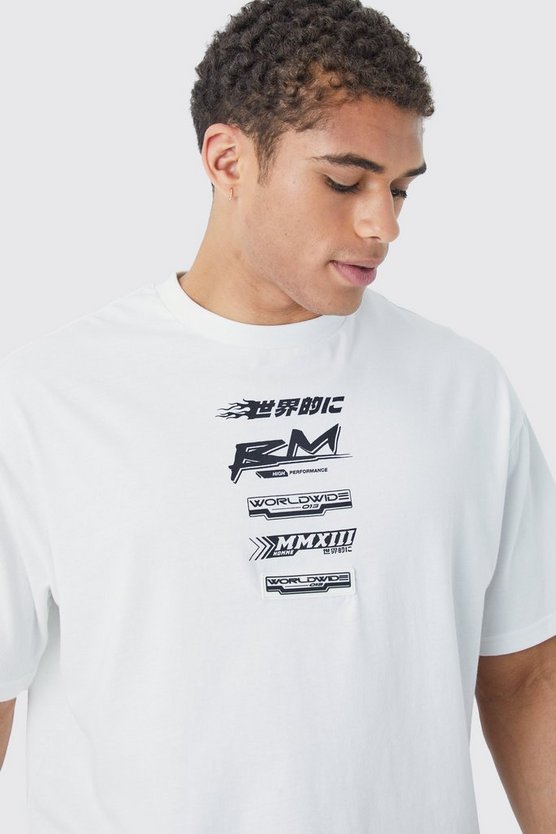 Kastiges Oversize T-Shirt mit Print und Gummi-Etikett