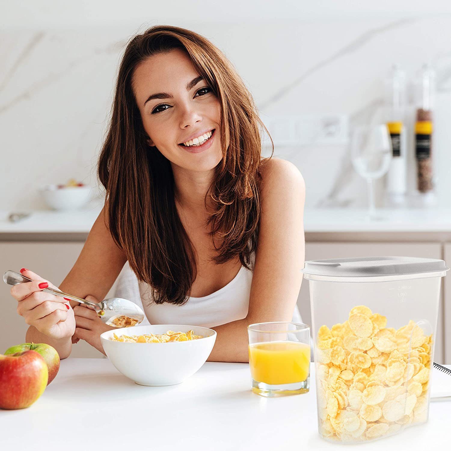 Centi Vorratsdose Vorratsbehälter Set mit Klappdeckeln, Schüttdosen, Müsli Aufbewahrung, Kunststoff, (Set, 3-tlg., 2 Liter), 100% recyclebar, ideale Größe z.B. für Cornflakes, Weiße Deckel