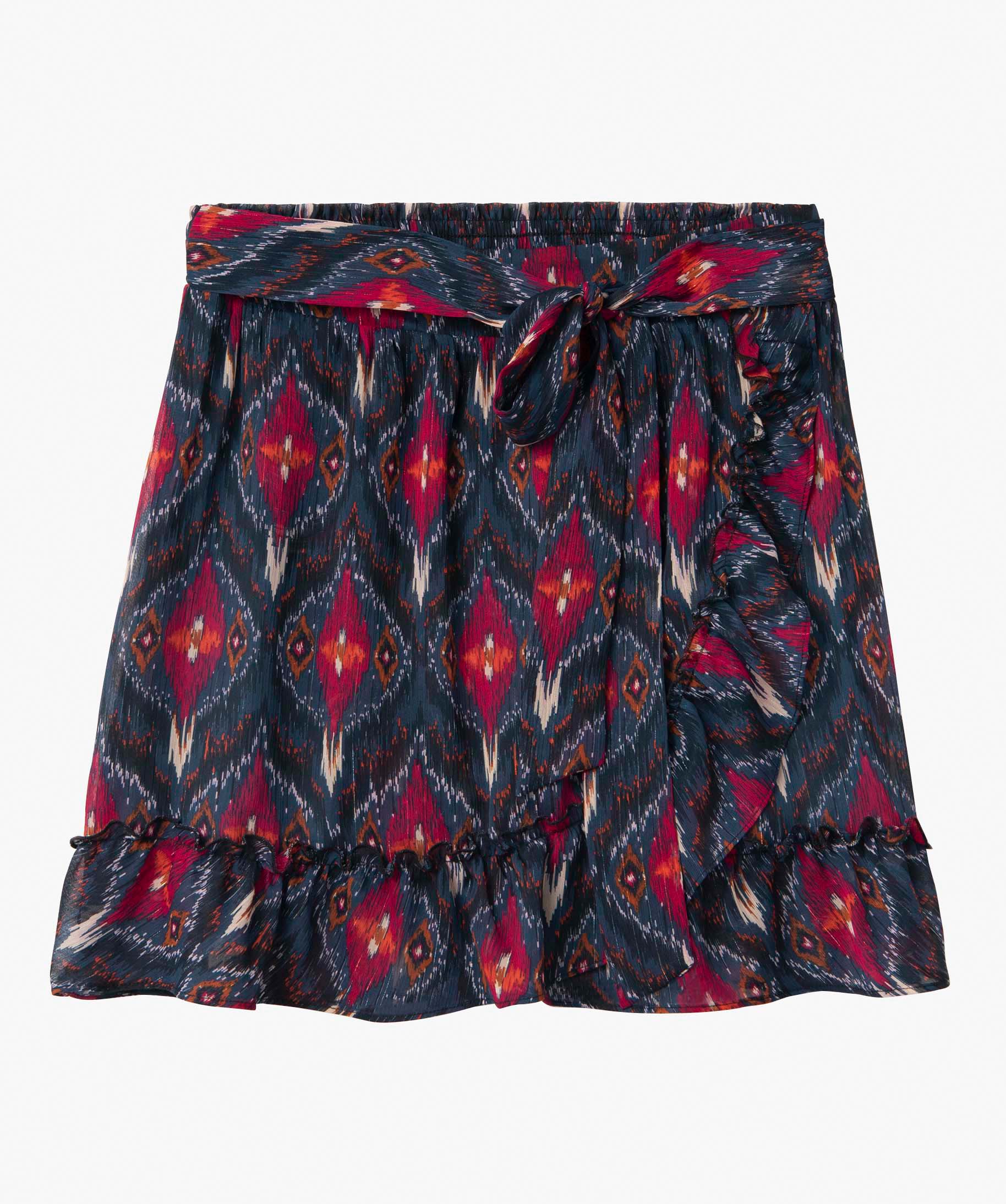 Jupe femme portefeuille à motifs fleuris et rayures scintil... imprime | GEMO