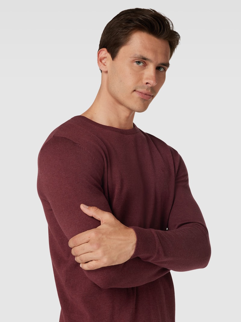 Strickpullover mit Label-Stitching Modell 'BASIC' in bordeaux rot