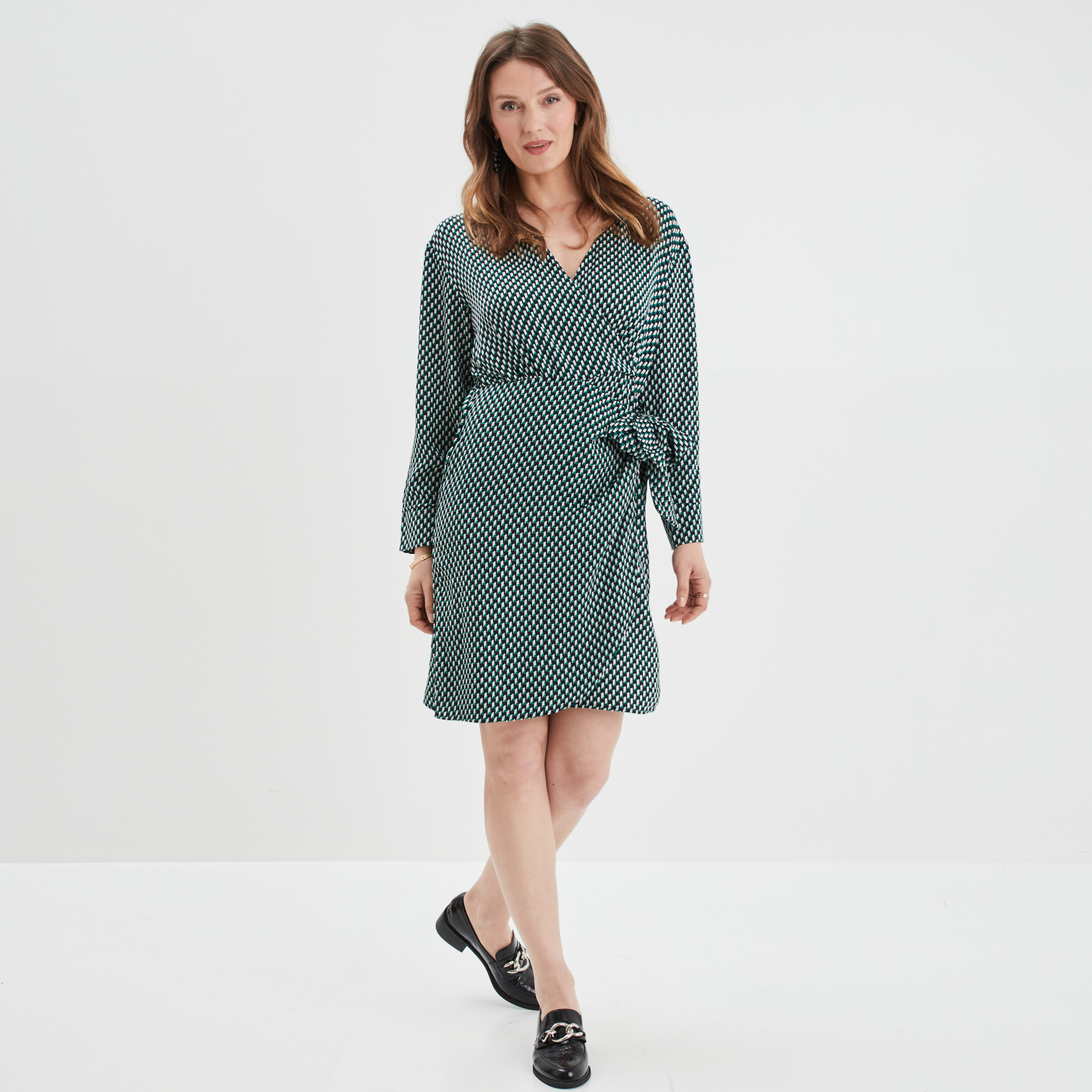 Robe col cache-coeur avec noeud bleu marine femme | La Halle