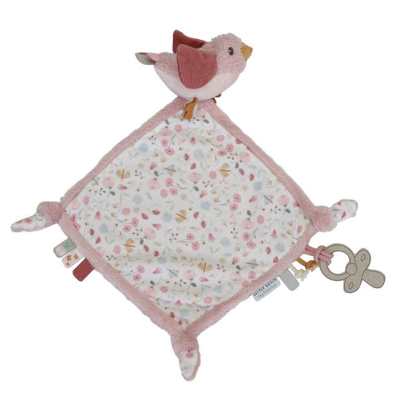 Doudou carré oiseau attache tétine Little Dutch
