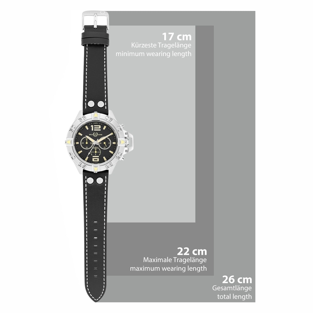 Spears & Walker Montre à quartz Varus II Argent Cuir véritable en Noir Montre