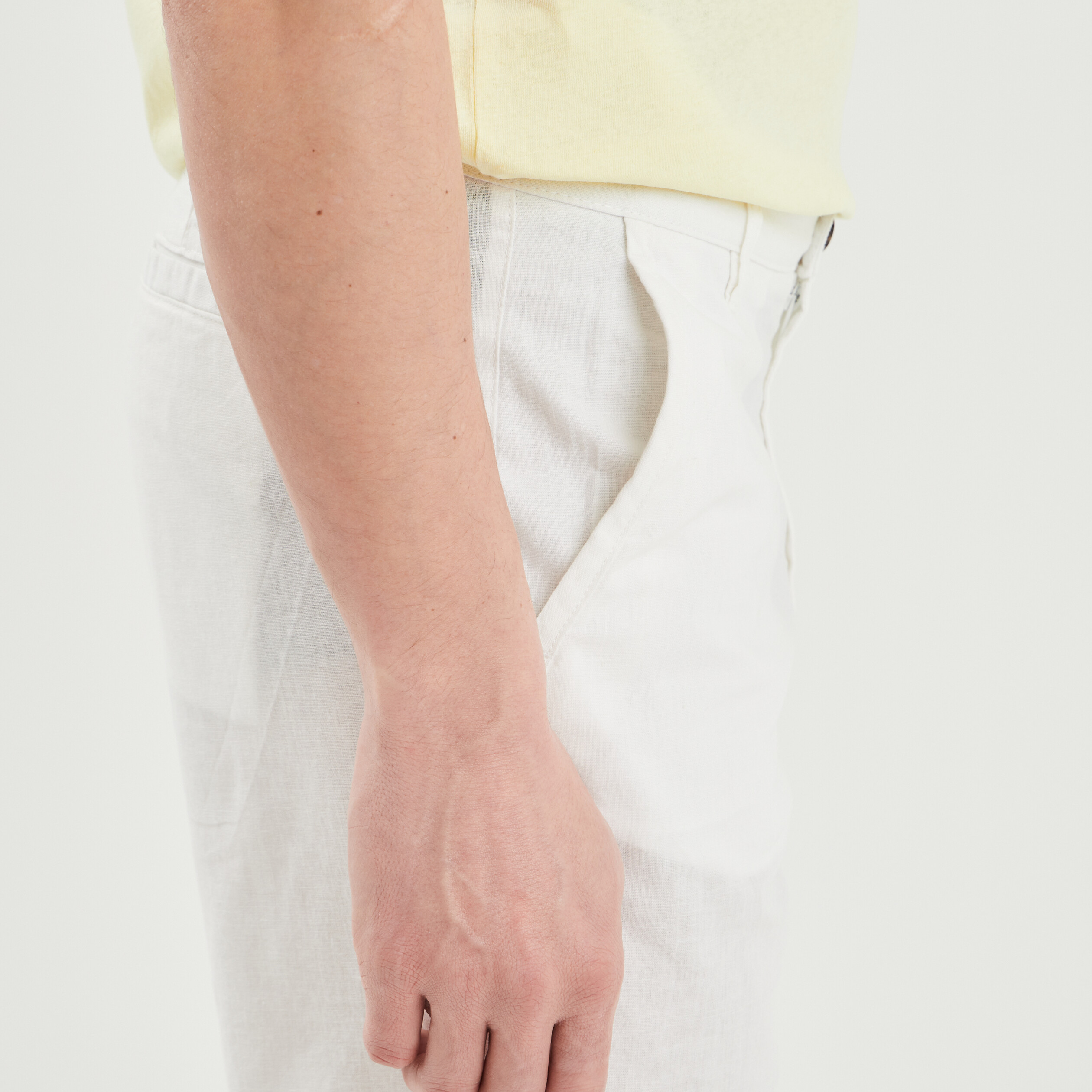 Short chino droit lin majoritaire blanc homme | La Halle