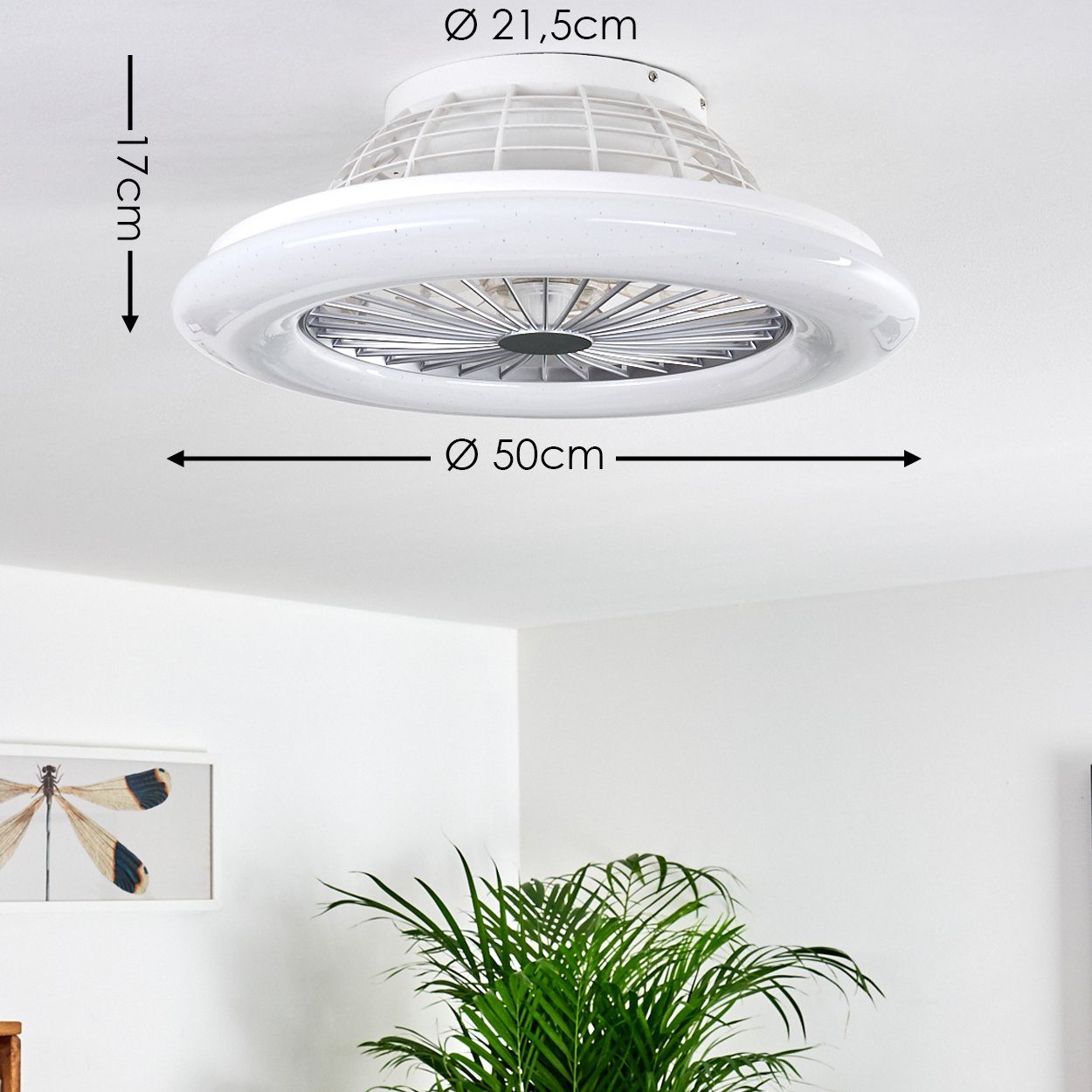 hofstein Deckenventilator Concas LED Deckenventilator, Kunststoff, Titanfarben/Weiß
